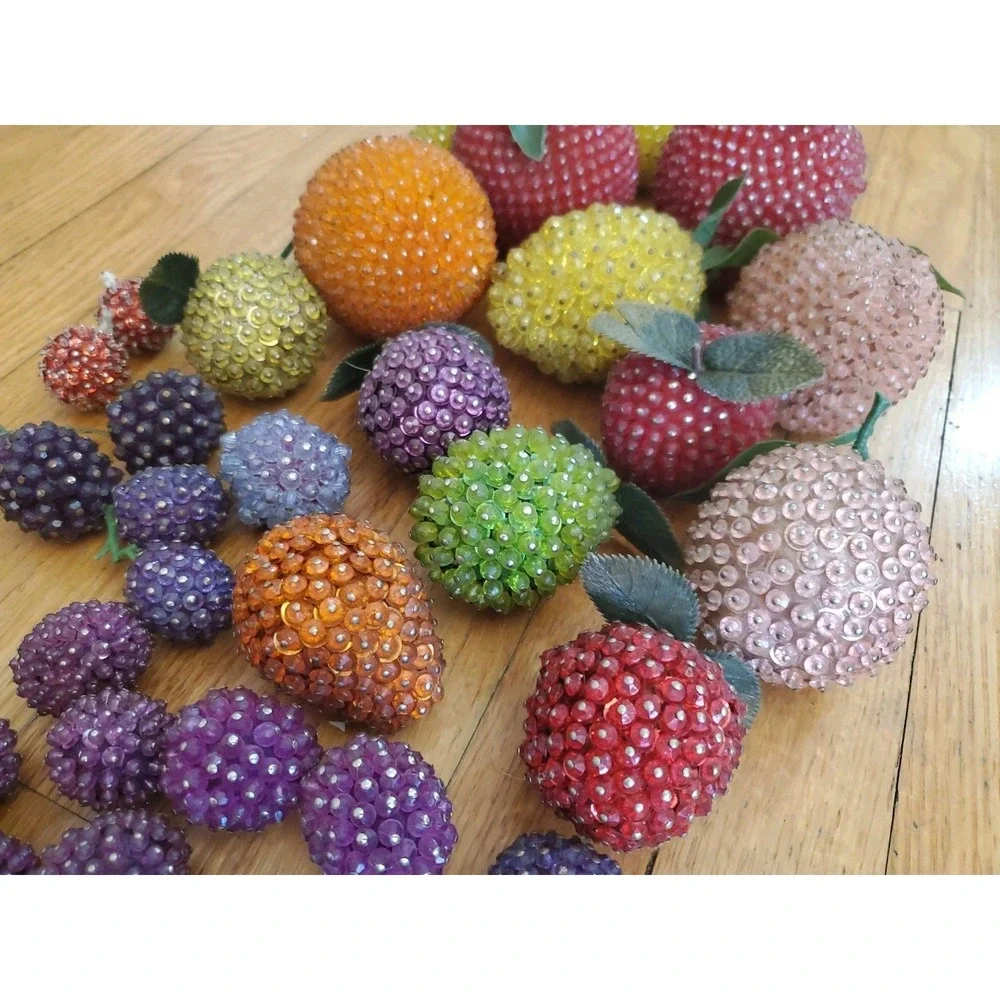 Lot of Vintage Sequined Beaded Faux Fruit Orange Apple Banana Berries Lot 2